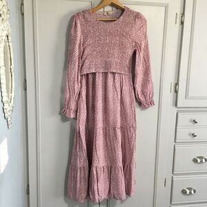 CZZZYL Maternity Nursing Smocked Long Sleeve Tiered Midi Dress size S